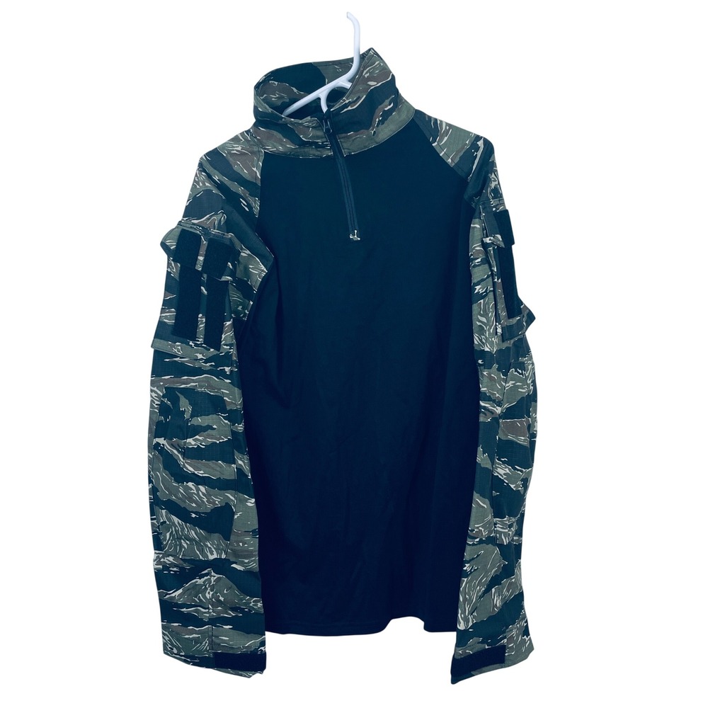 Krydex Mens Tiger Stripe Camo Tactical Combat Shirt Quarter Zip Black Large